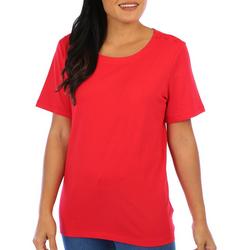 Womens Solid Button Accent Short Sleeve Top
