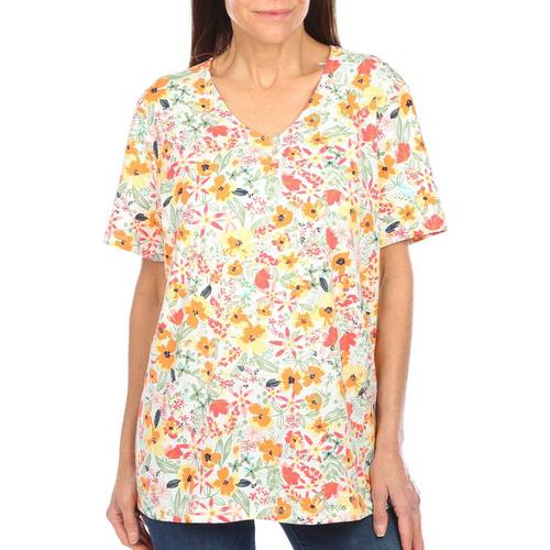Coral Bay Womens Print Button Placket Short Sleeve