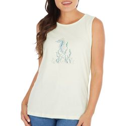 Coral Bay Womens Embellished Seahorse Sleeveless Top