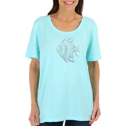 Coral Bay Womens Jewelled Fish Short Sleeve Top