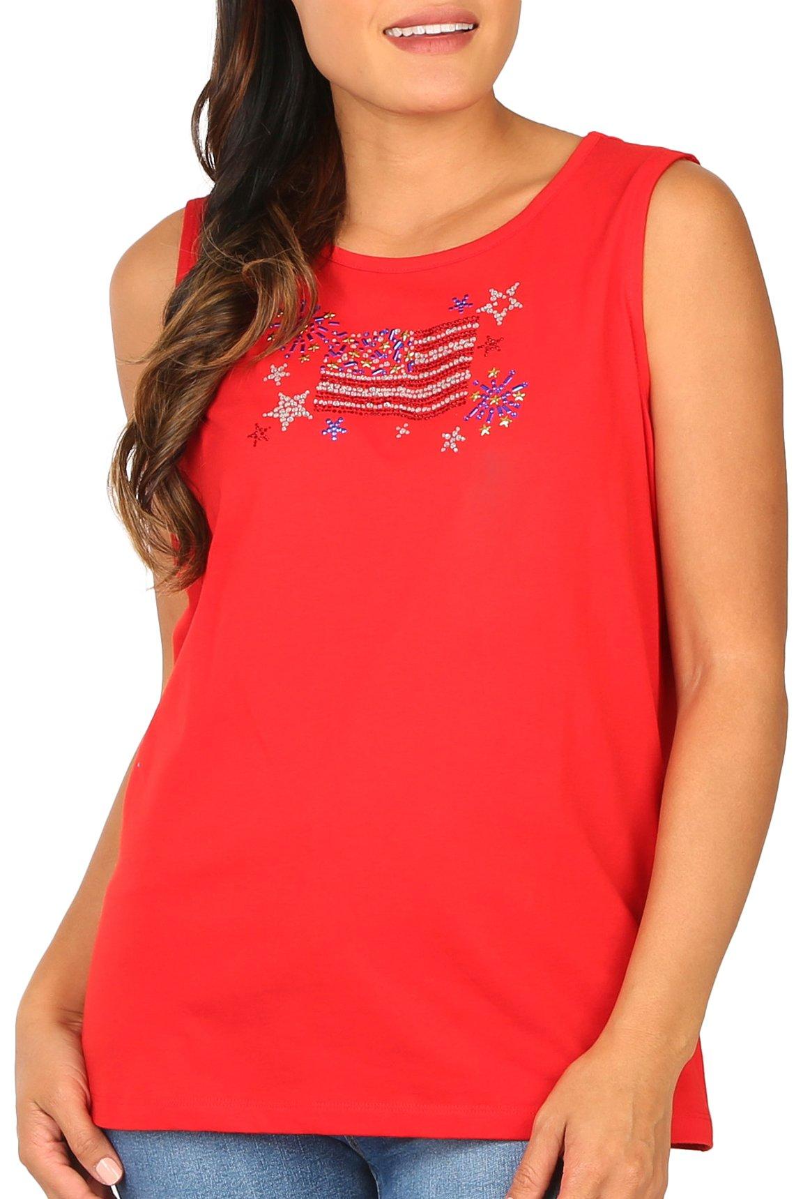 Coral Bay Womens Jewelled Flag Sleeveless Tank