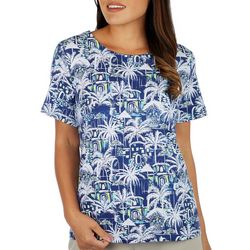 Coral Bay Womens All Over Print Wide Scoop Short Sleeve Top