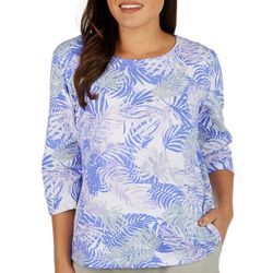 Coral Bay Womens Tropical Foliage Round Neck 3/4 Sleeve Top