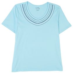 Coral Bay Womens Rounded V-Neck Short Sleeve Top