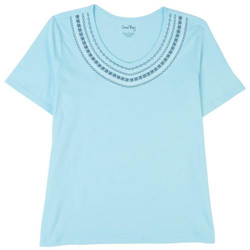 Coral Bay Womens Rounded V-Neck Short Sleeve Top