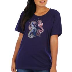 Womens Embroidered Seahorses Short Sleeve Top