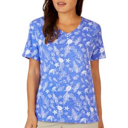 Coral Bay Womens Under the Sea Henley Short Sleeve Top