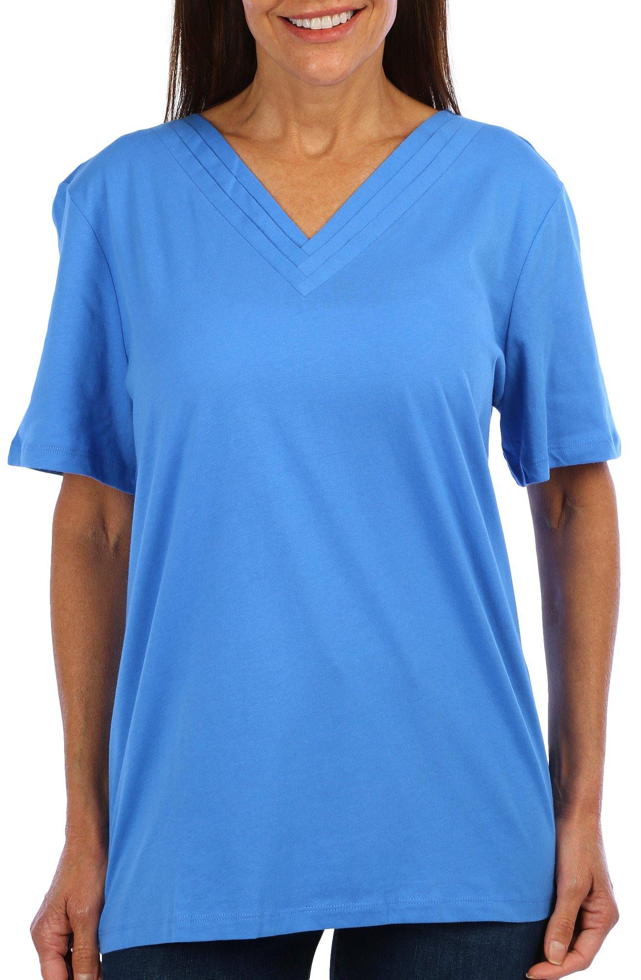 Coral Bay Womens Solid Layered V-Neckline Short Sleeve