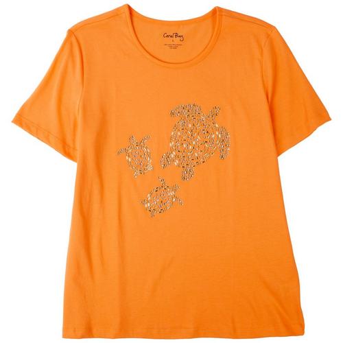 Coral Bay Womens Embellished Sea Turtle Short Sleeve