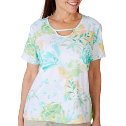 Coral Bay Womens Tropical Garden Keyhole Short Sleeve Top