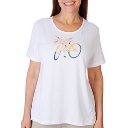 Womens Solid Jeweled Bicycle Short Sleeve Tee
