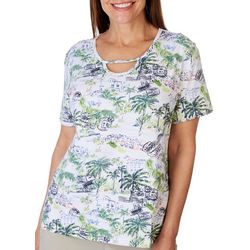 Coral Bay Womens Tropical Travel Keyhole Short Sleeve Top