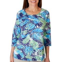 Coral Bay Womens Tropical Print Boat Neck 3/4 Sleeve Top