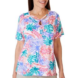 Womens Tropical Embellished Loop Short Sleeve Top