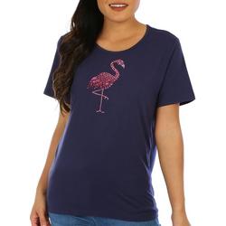 Womens Jewelled Flamingo Short Sleeve Top