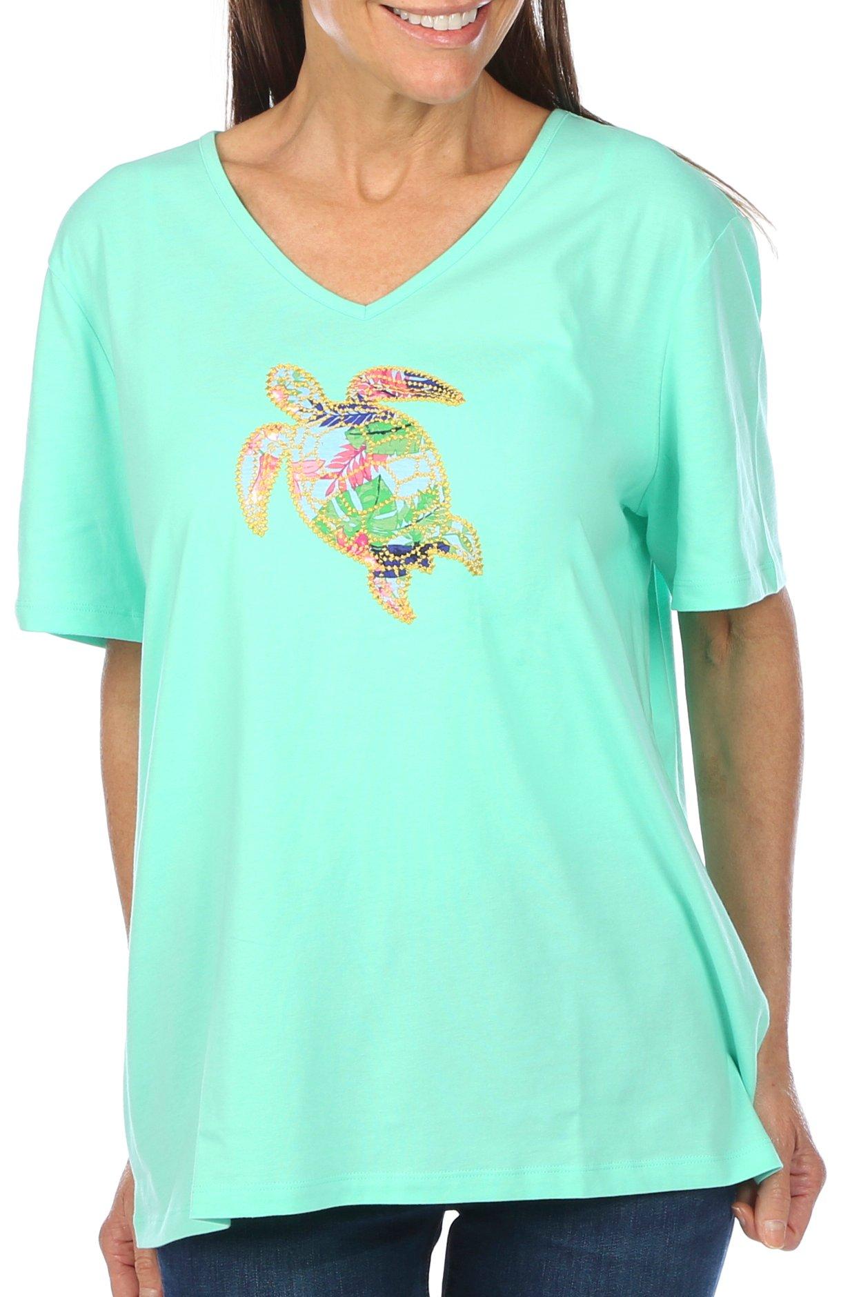 Coral Bay Womens Sea Turtle Patch Short Sleeve Top