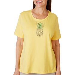 Womens Pineapple Embellished Short Sleeve Tee