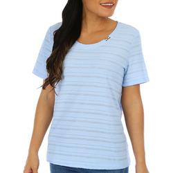 Womens Textured Stripe Short Sleeve Top