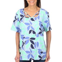 Coral Bay Womens Leaves Print Square Keyhole Top