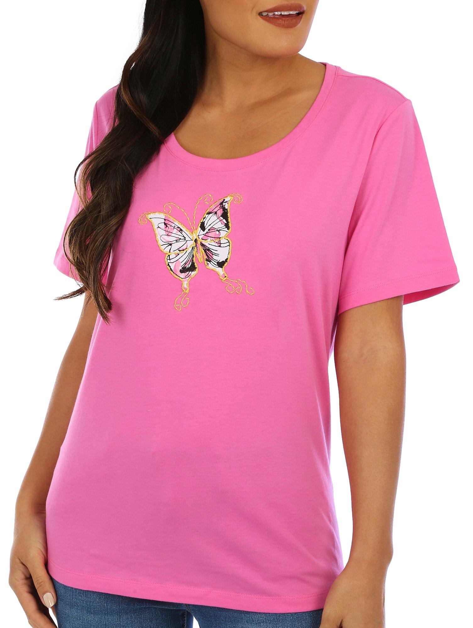 Coral Bay Womens Scoop Butterfly Short Sleeve Tee