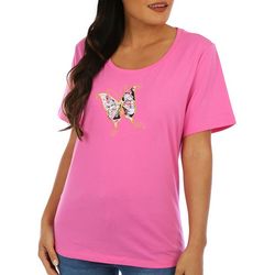 Coral Bay Womens Scoop Butterfly Short Sleeve Tee