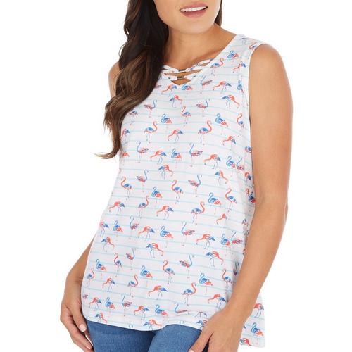 Coral Bay Womens Red White Flamingos Sleeveless Top