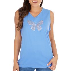 Coral Bay Womens Embellished Butterfly Sleeveless Top