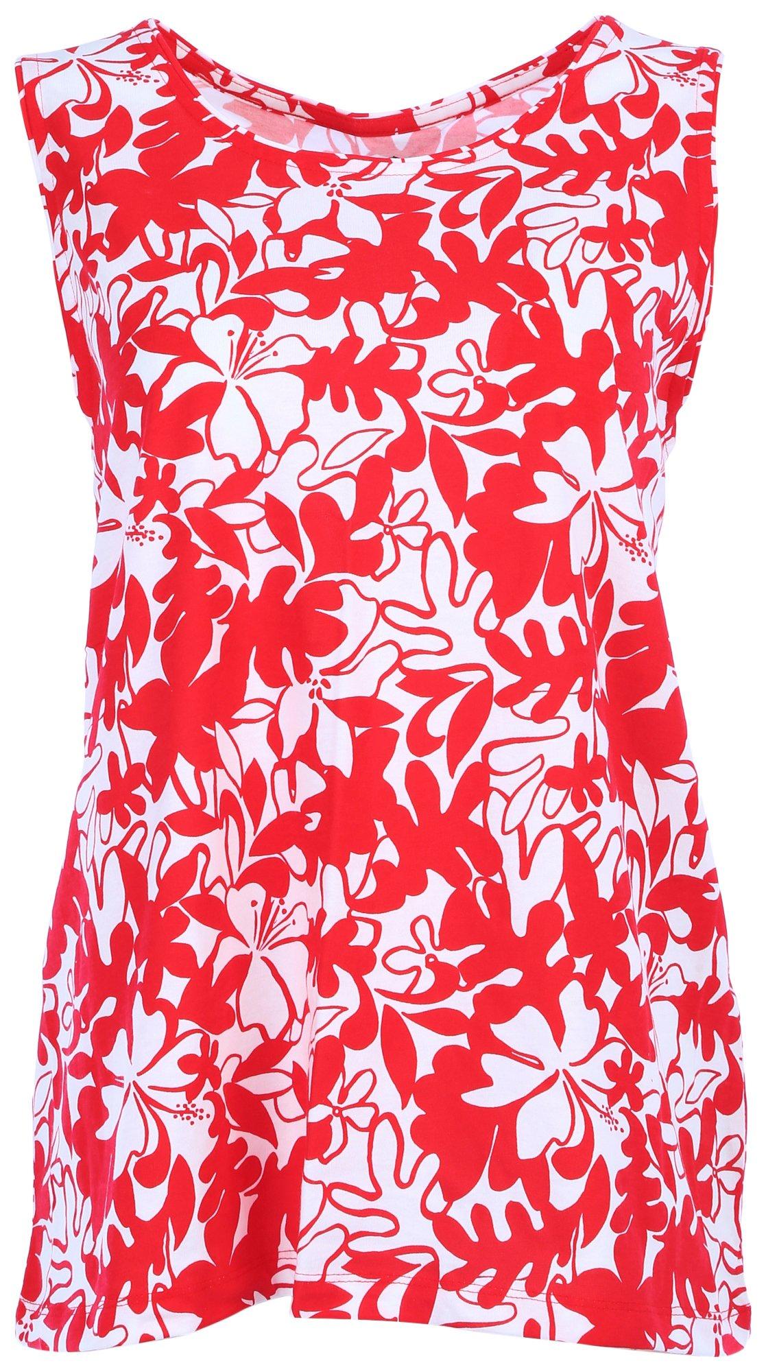Coral Bay Womens Floral Print Scoop Neck Tank Top