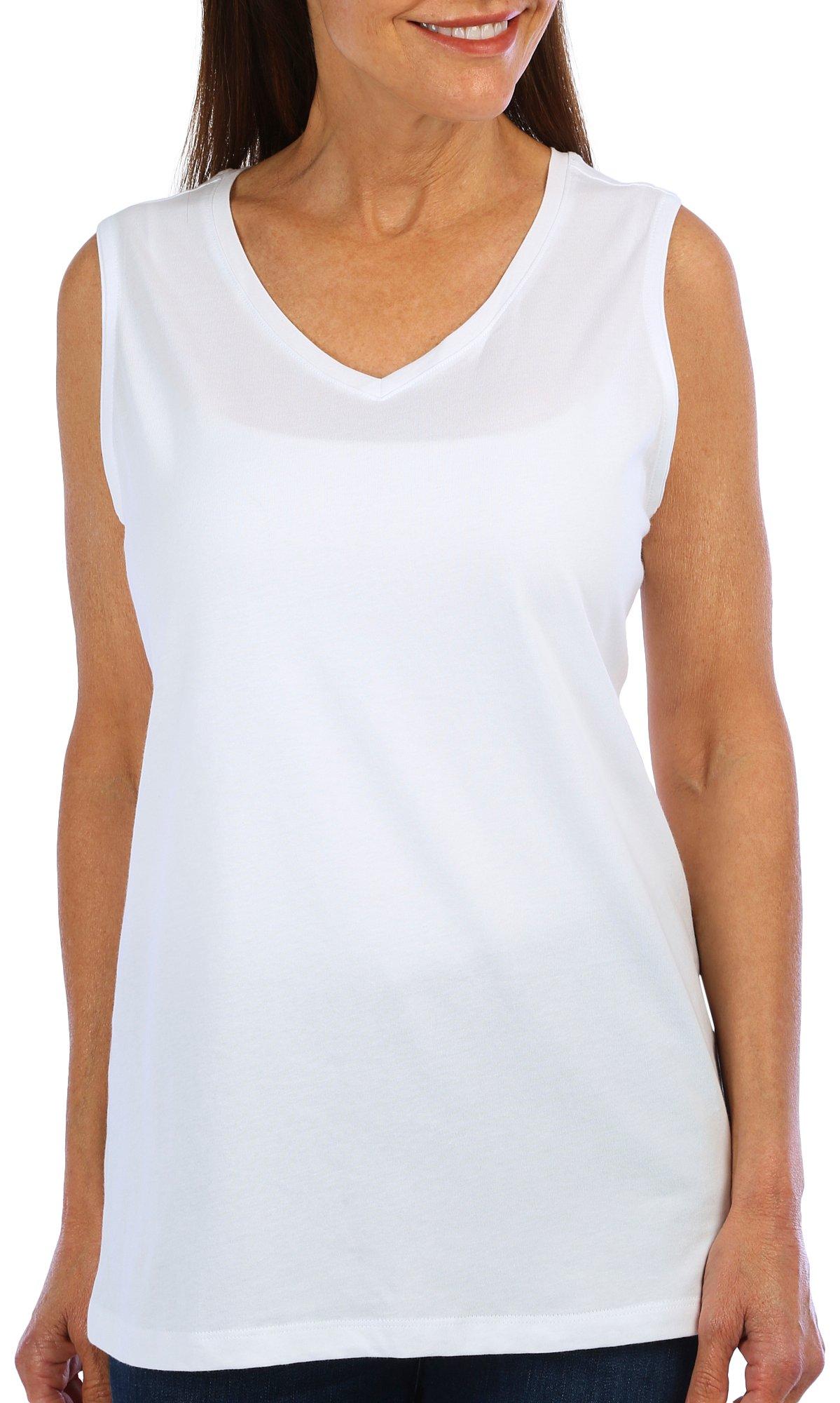 Coral Bay Womens Solid V-Neck Sleeveless Top