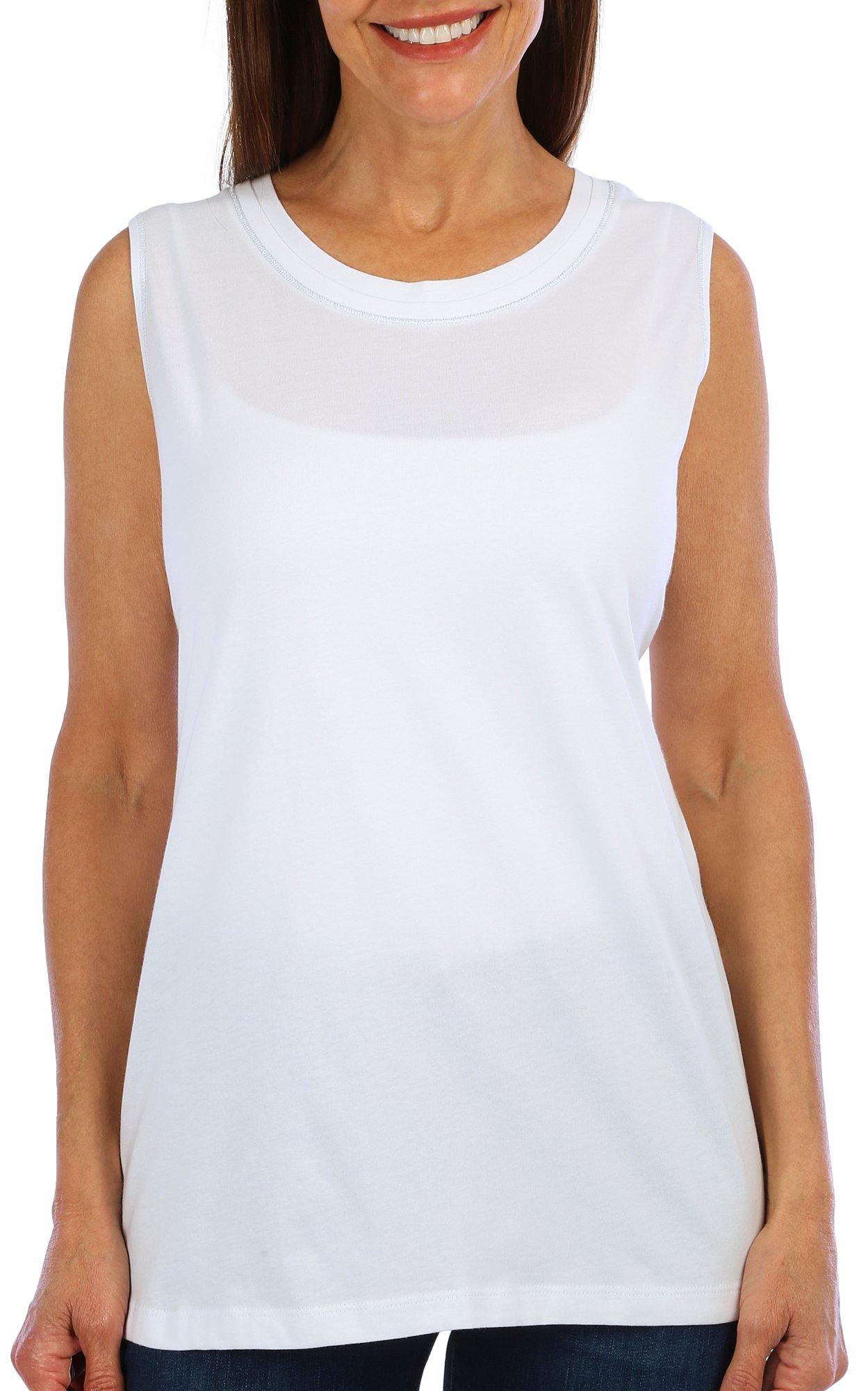 Womens Solid Embellished Round Neck Tank Top