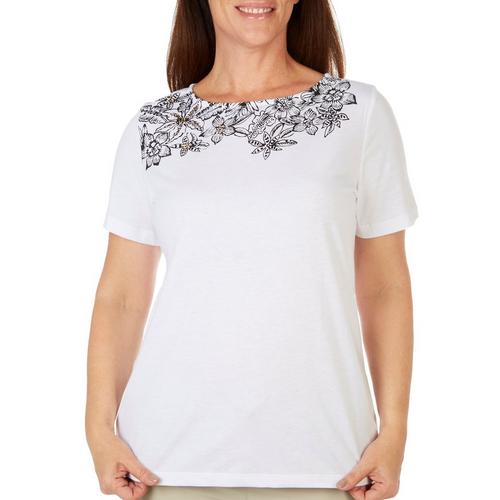Coral Bay Womens Floral Boat Neck Short Sleeve