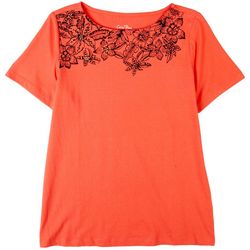 Coral Bay Womens Floral Boat Neck Short Sleeve Top
