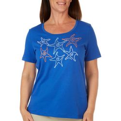Coral Bay Womens Starfish Embroidered Short Sleeve Top