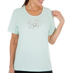 Coral Bay Womens Embellished Crab Short Sleeve Top