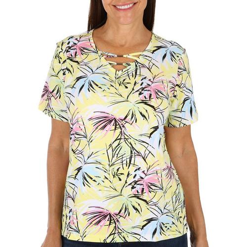 Coral Bay Womens Crisscross Bars Tropical Print Sleeve