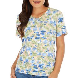 Coral Bay Womens Tropical Palm Print Short Sleeve Top