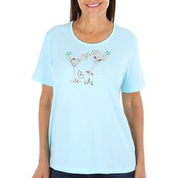 Womens Solid Jeweled Tropical Drink Short Sleeve Tee