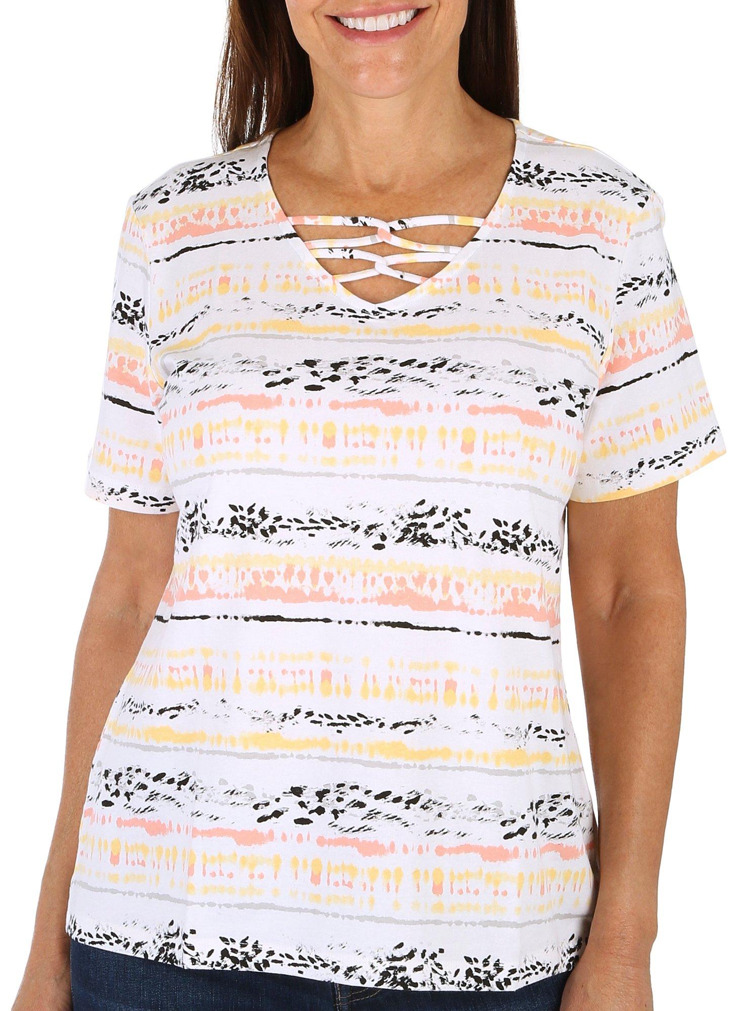 Coral Bay Womens Crisscross Twist Short Sleeve Top