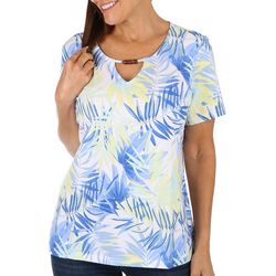 Coral Bay Womens Print Wooden Beads Keyhole Short Sleeve Top