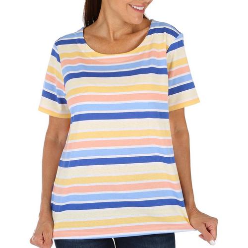 Coral Bay Womens Striped Short Sleeve Wide Scoop