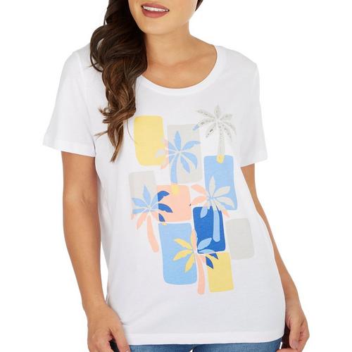 Coral Bay Womens Deco Palm Short Sleeve Top