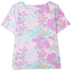 Coral Bay Womens Floral Scalloped Short Sleeve Top