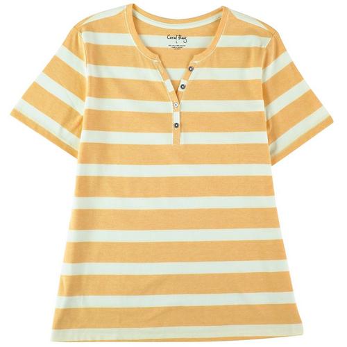 Coral Bay Womens Striped Heneley Short Sleeve Top