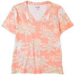 Coral Bay Womens Novelty Square Neck Short Sleeve Top