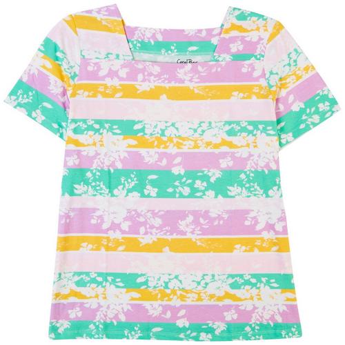Coral Bay Womens Print Square Neck Short Sleeve