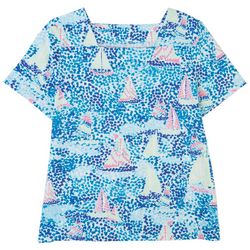 Coral Bay Womens Ship Square Neck Short Sleeve Top