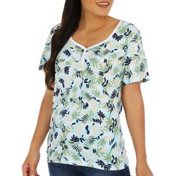 Coral Bay Womens Foliage Henley Short Sleeve Top