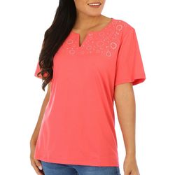 Coral Bay Womens Embellished Short Sleeve Top