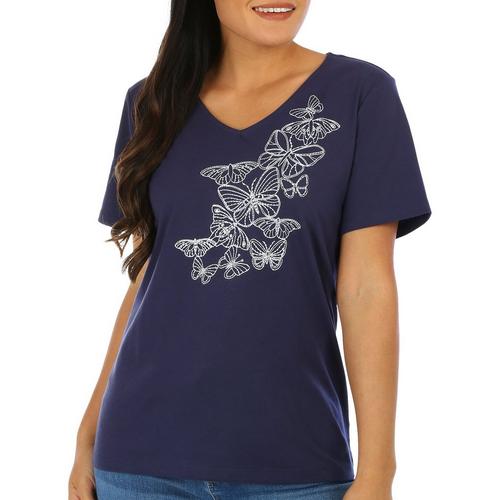 Coral Bay Womens Butterfly V-Neckline Short Sleeve Top