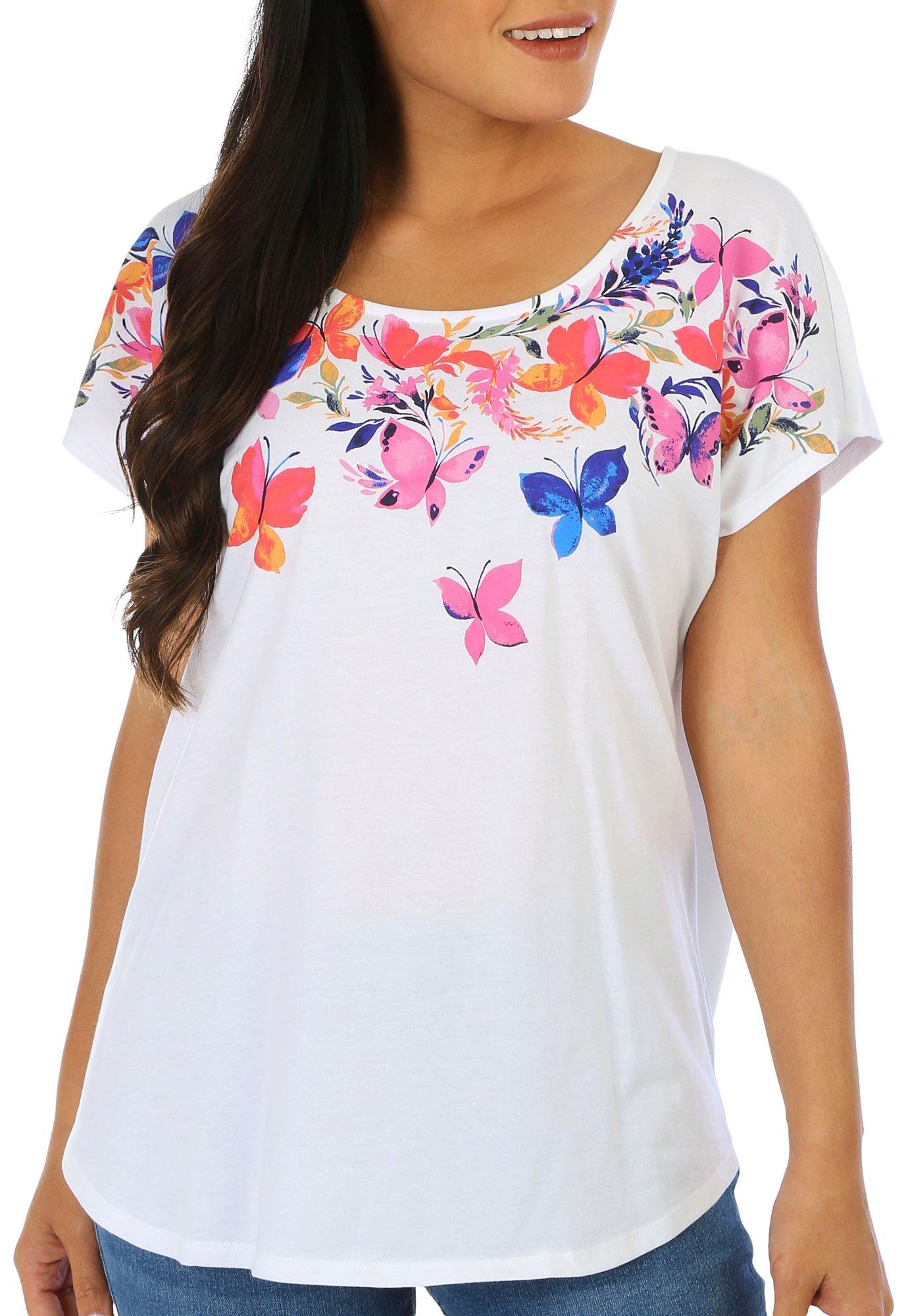 Coral Bay Womens Butterfly Dolman Short Sleeve Top